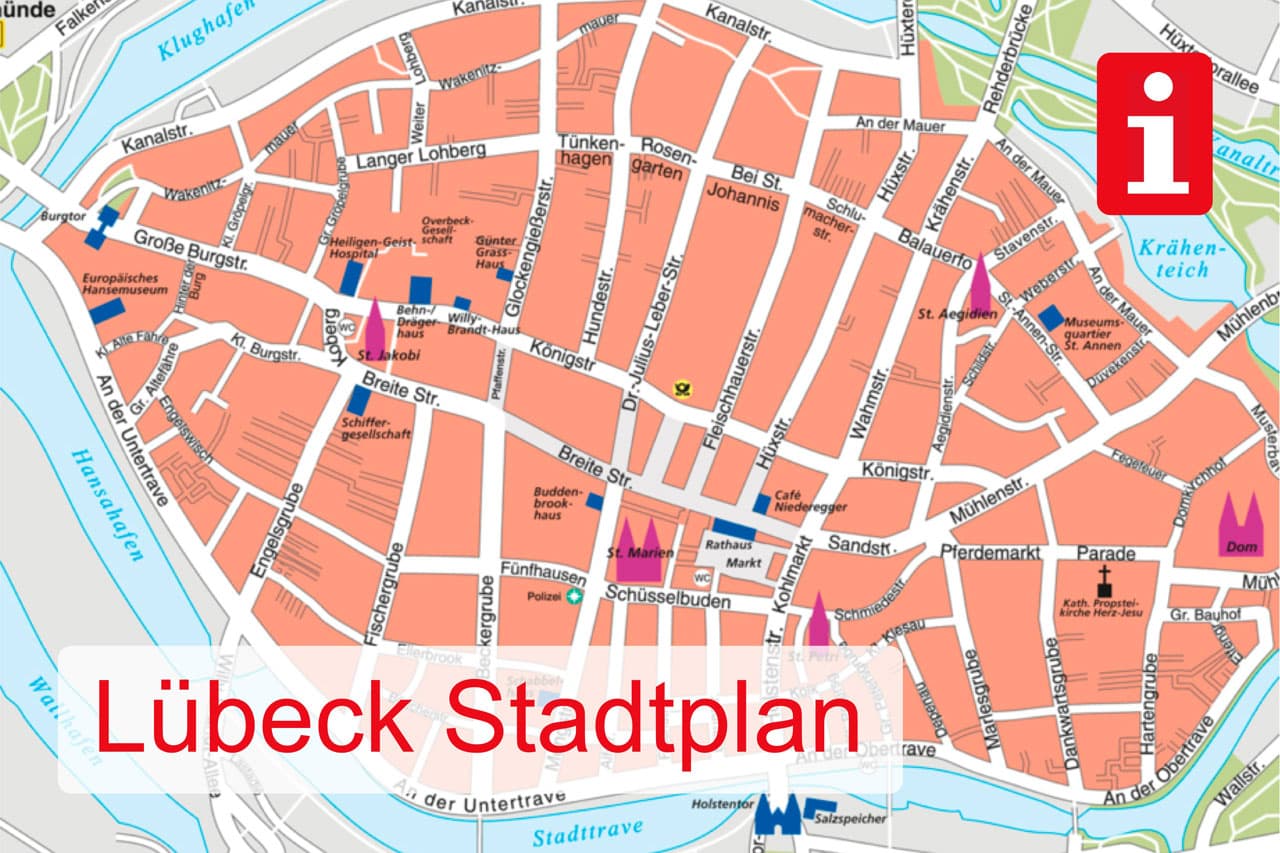 Aktueller Stadtplan für Lübeck Shopping Guide Lübeck - Einkaufen in Lübeck